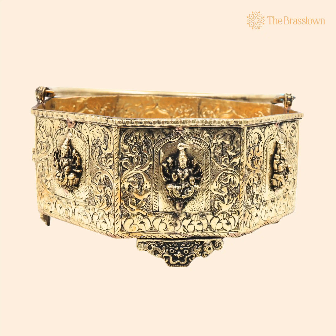 Ashtalakshmi Brass Pooja Basket – Handcrafted Goddess Lakshmi Flower Vessel for Temple, Home Décor &amp; Gifting 10.5 Inch 1