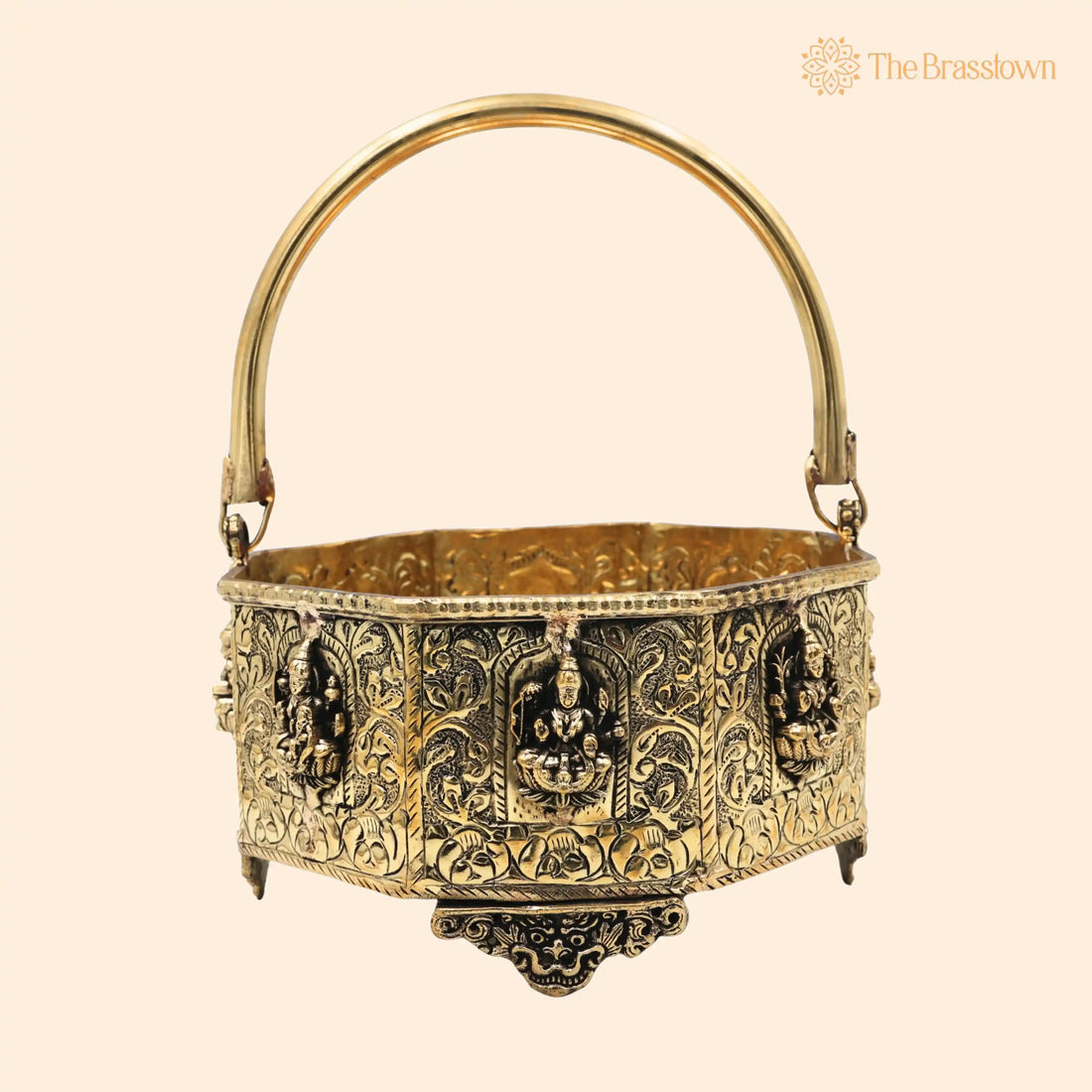 Ashtalakshmi Brass Flower Basket – Handcrafted Goddess Lakshmi Phool Dali for Pooja, Temple Décor, Vastu &amp; Gifting 8.5 Inch 1
