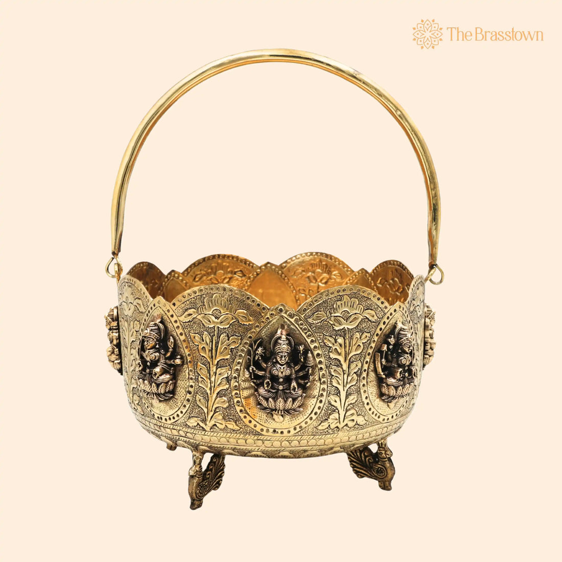 Ashtalakshmi Brass Pooja Basket – Handcrafted Goddess Lakshmi Phul Dhali for Temple, Home Décor &amp; Gifting 12 Inch 1