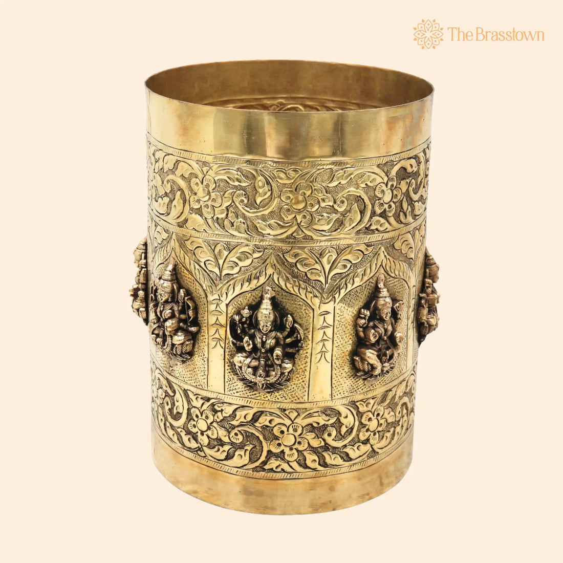 Ashta Lakshmi Brass Grain Measuring Pot – Handcrafted Dhanya Lakshmi Pooja Vessel for Home Décor, Temple &amp; Gifting 8 Inch 1