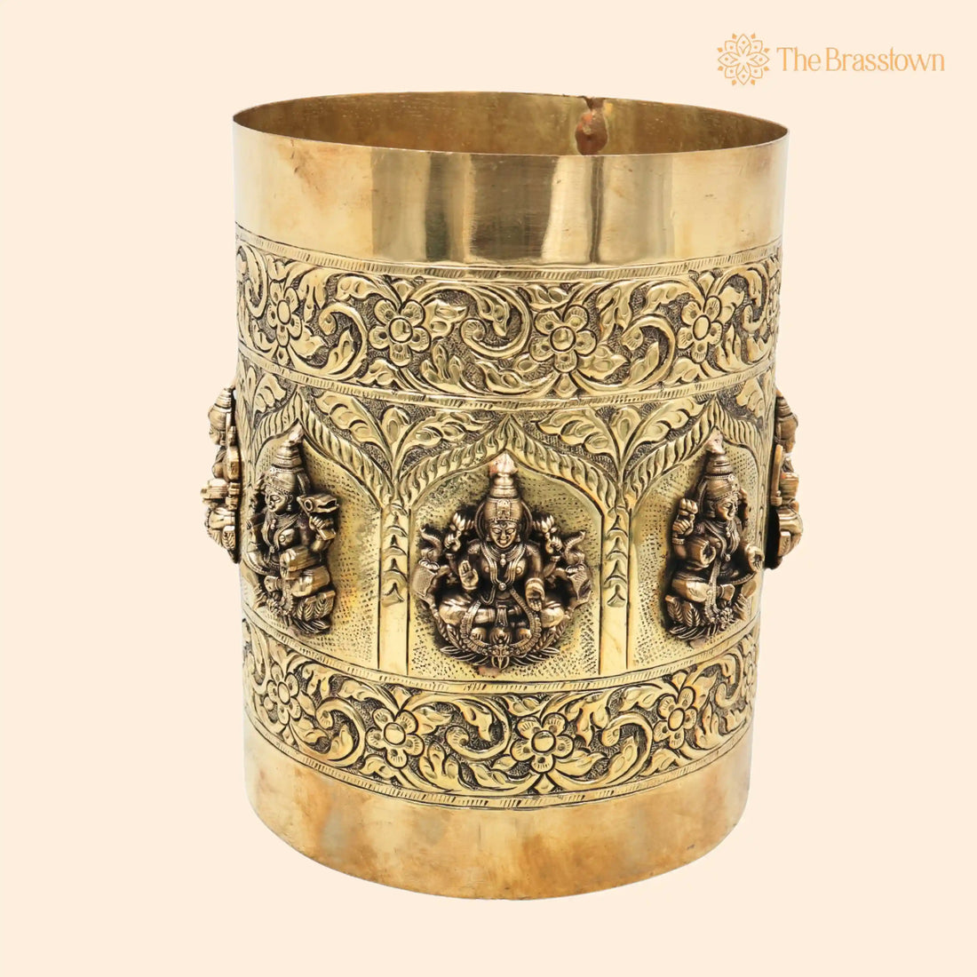 Ashta Lakshmi Brass Grain Measuring Pot – Handcrafted Goddess Lakshmi Pooja Vessel for Home Décor, Temple &amp; Gifting 9 Inch 1