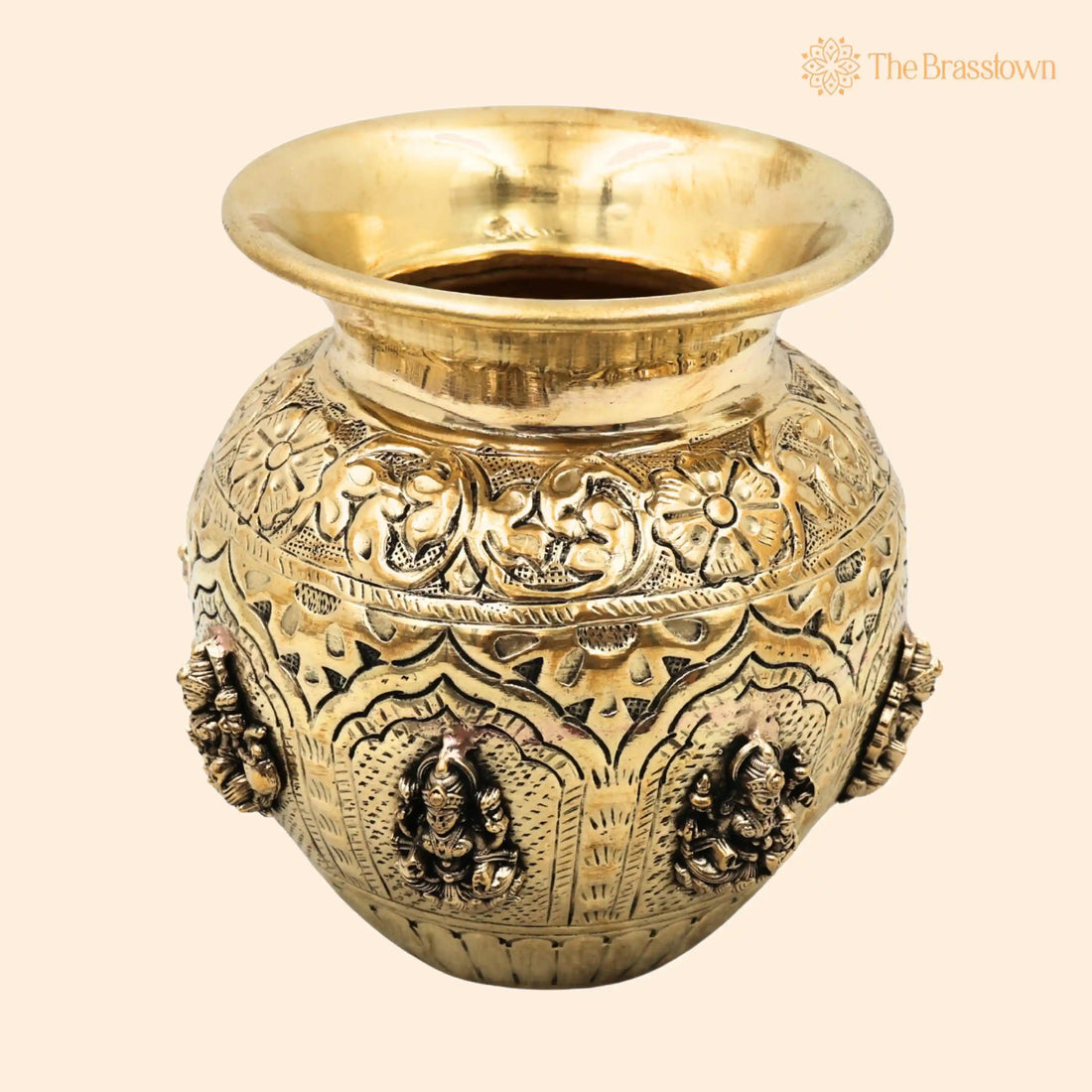 Ashta Lakshmi Brass Kalash – Handcrafted Asta Lakshmi Lota, Sacred Pooja Vessel for Home Temple, Décor &amp; Gifting 4.5 Inch 1