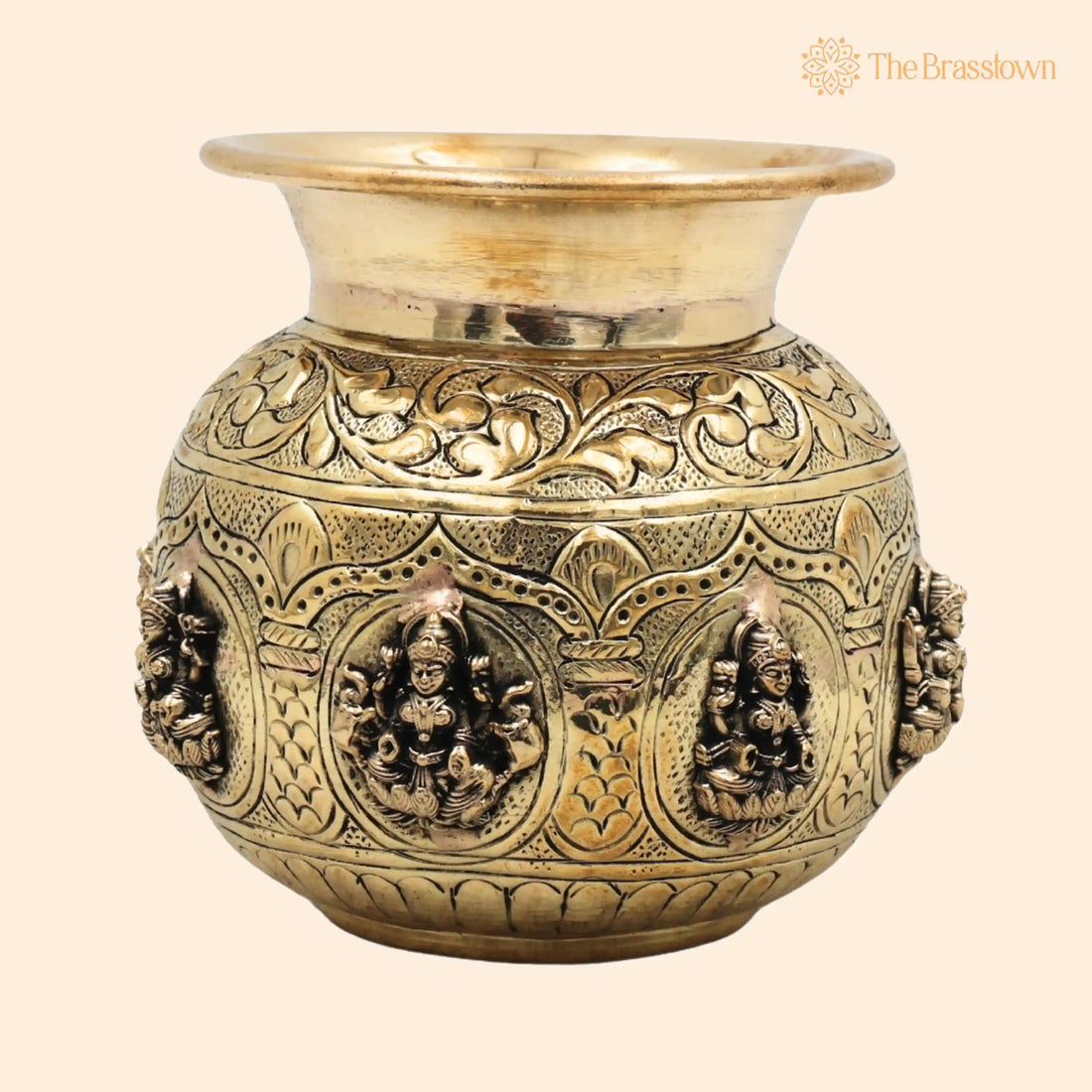 Ashta Lakshmi Brass Kalash – Handcrafted Lakshmi Pooja Lota, Traditional Hindu Pooja, Home Décor &amp; Gifting 4.5 Inch 1