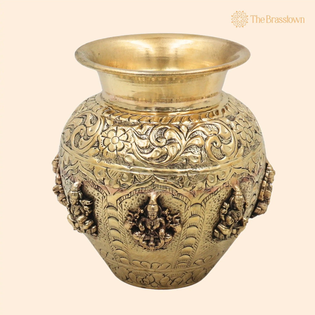 Brass Ashtalakshmi Lota – Lakshmi Kalash Chombu for Pooja, Home Décor &amp; Gifting, Handcrafted Traditional Style 6 Inch 1