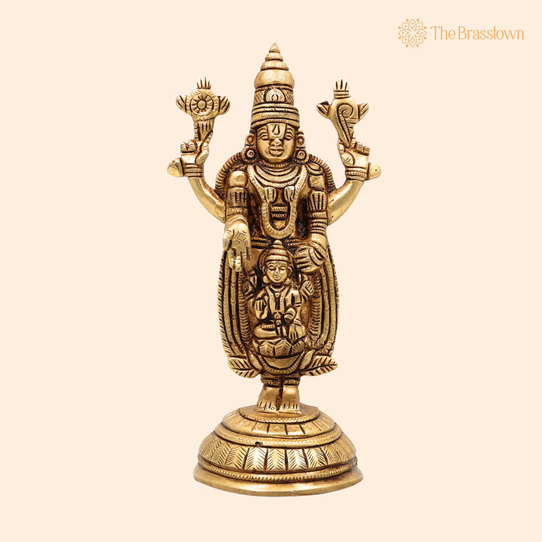 Brass Lakshmi Venkateshwara Balaji Idol – Tirupati Srinivasa Murti for Pooja, Home Décor &amp; Gifting, Handcrafted Chola Style 8 Inch 1