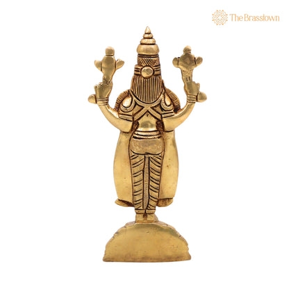Brass Lakshmi Venkateshwara Balaji Idol – Tirupati Srinivasa Murti for Pooja, Home Décor &amp; Gifting, Handcrafted Chola Style 8 Inch 4