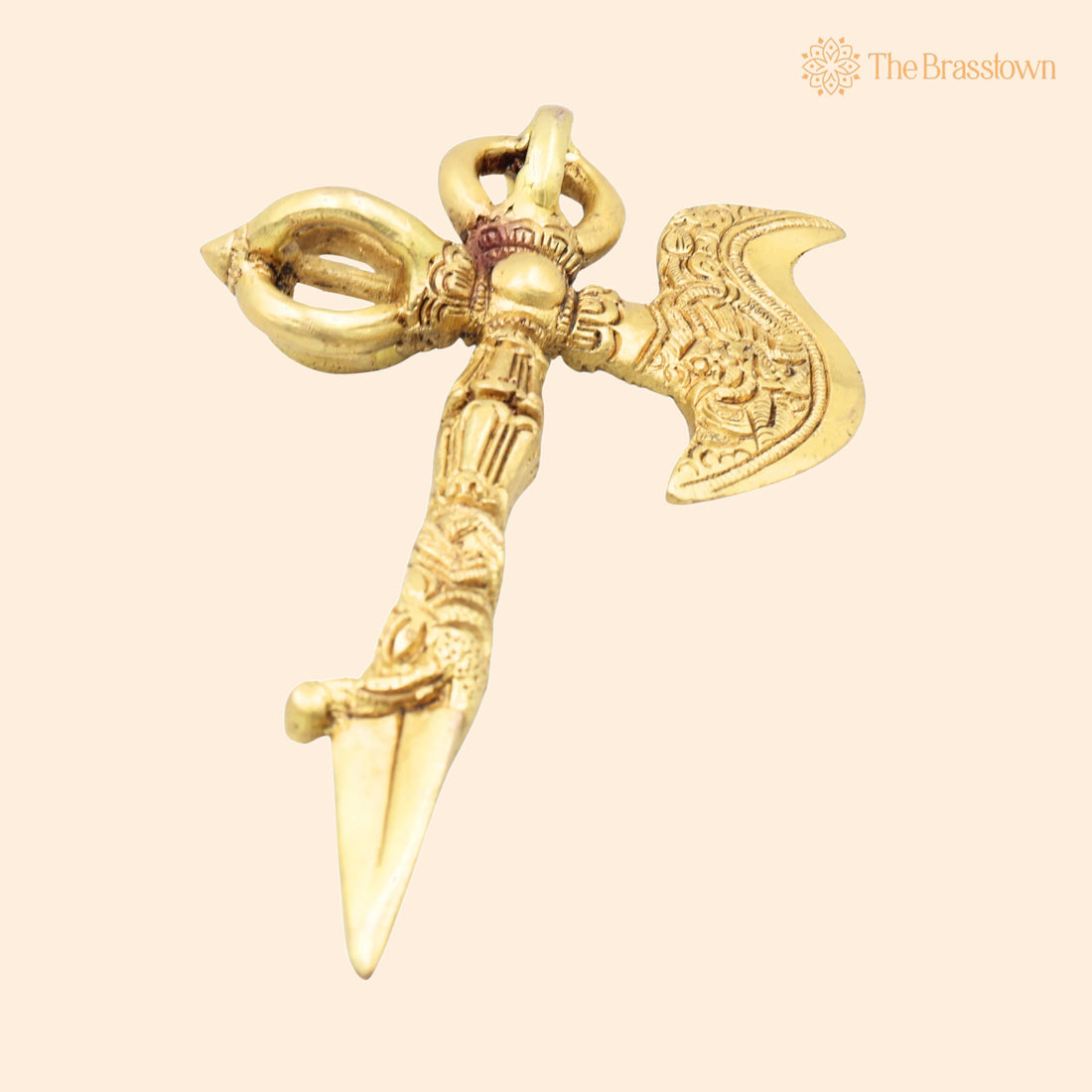 Brass Axe With Dorje Vajra Parashu – Handcrafted Buddhist Ritual Weapon for Pooja, Home Décor &amp; Spiritual Gifting 8.5 Inch 1