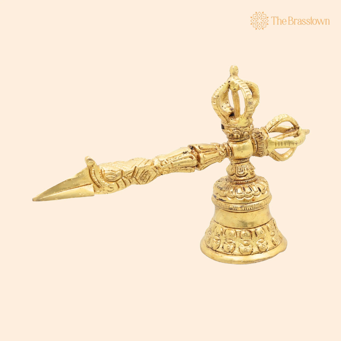Brass Dorje Vajra Bell – Tibetan Buddhist Ghanta for Pooja, Meditation &amp; Home Décor, Handcrafted Traditional Gift 8 Inch 1