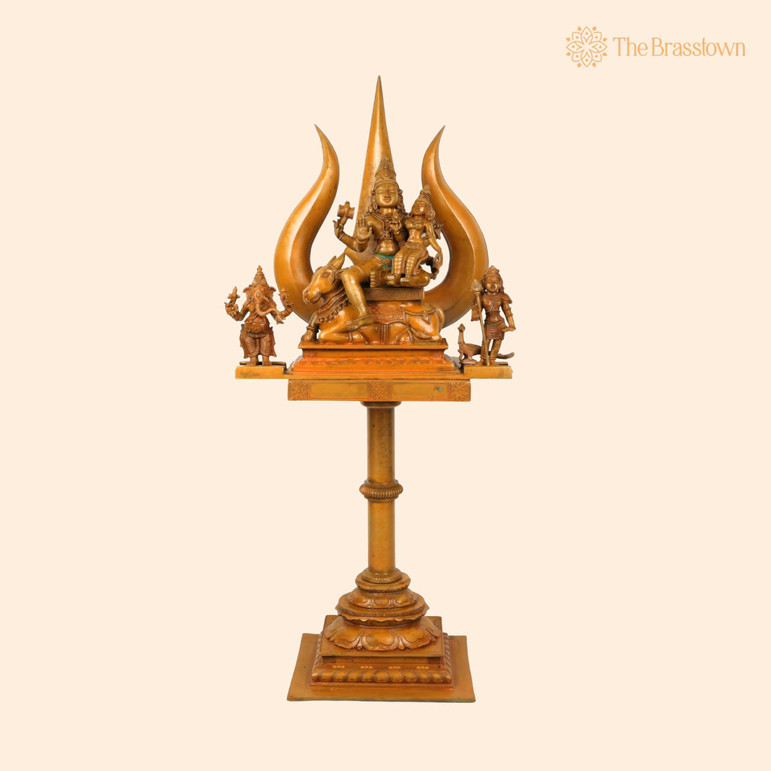 Bronze Shiva Parivar Idol with Big Trishul – Bronze Mahadev Murti, Chola Style Handcrafted Pooja &amp; Home Décor Statue 31.5 Inch 1