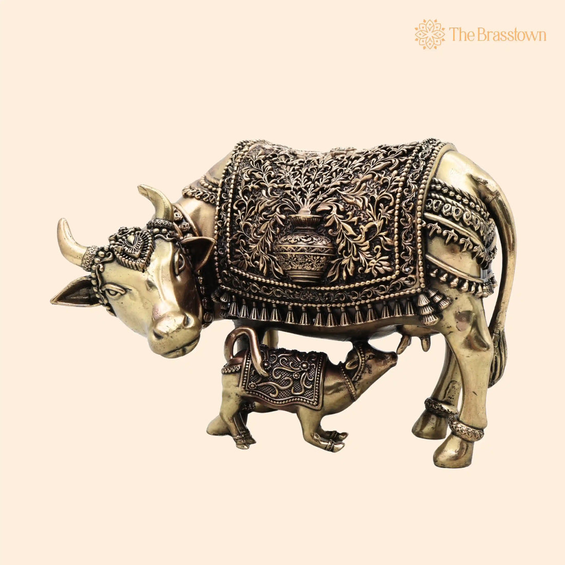 Brass Kamdhenu Cow Idol – Kamadhenu Gau Mata Murti, Handcrafted Statue for Pooja, Vastu &amp; Gifting 5 Inch 1