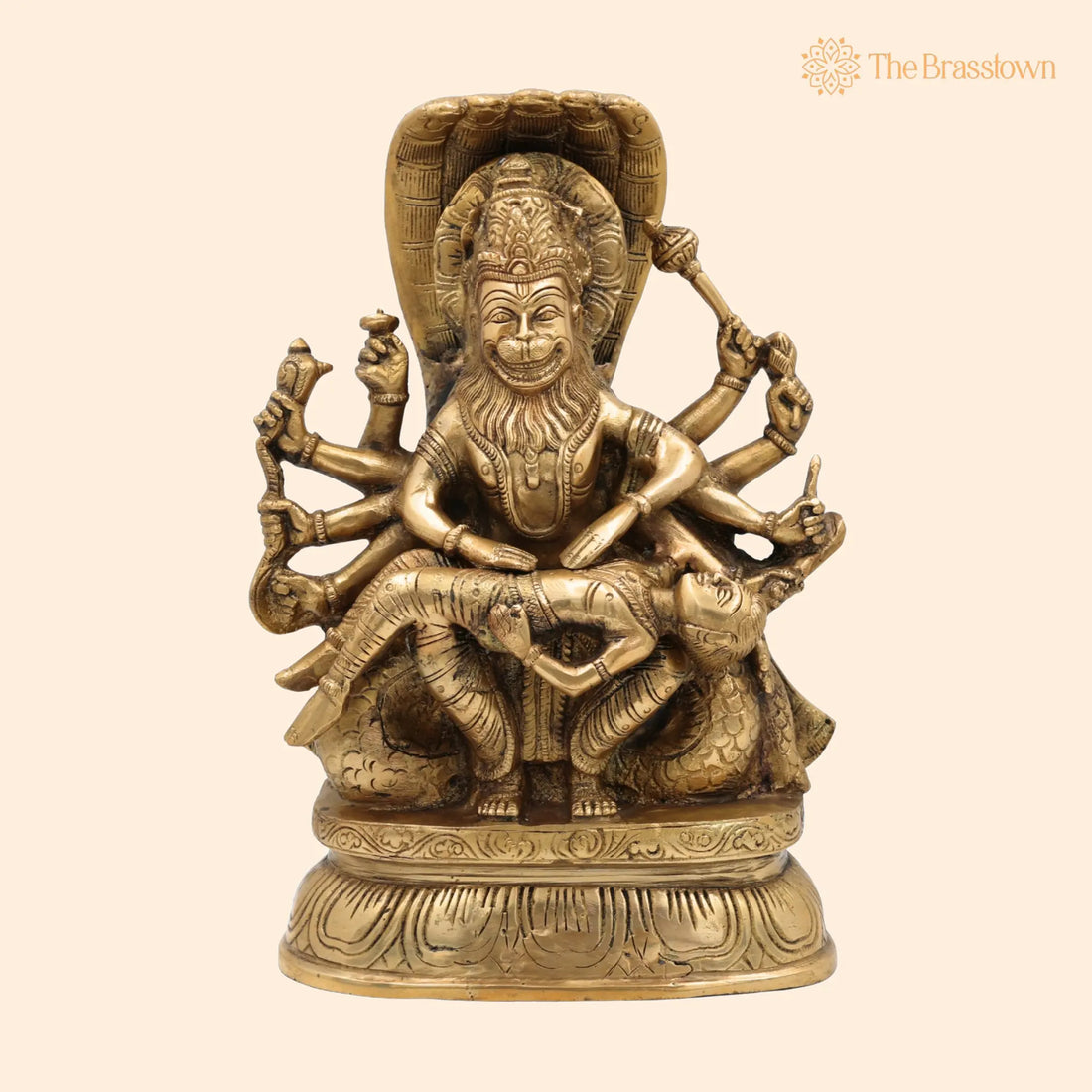 Ugra Narasimha Brass Idol Killing Hiranyakashipu – Handcrafted Lakshmi Narasimha Murti, Veera Narasimha Vigraha, Lord Narasimha Pooja Statue 12 Inch 1