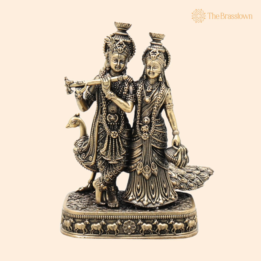 Brass Radha Krishna Idol – Handcrafted Radha Madhav Murti for Pooja, Home Décor &amp; Gifting 8.5 Inch 1