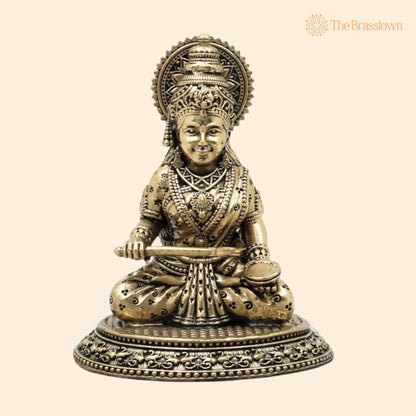 Brass Annapurna Devi Idol – Handcrafted Annapoorna Murti for Pooja, Home Décor &amp; Gifting 4 Inch 1