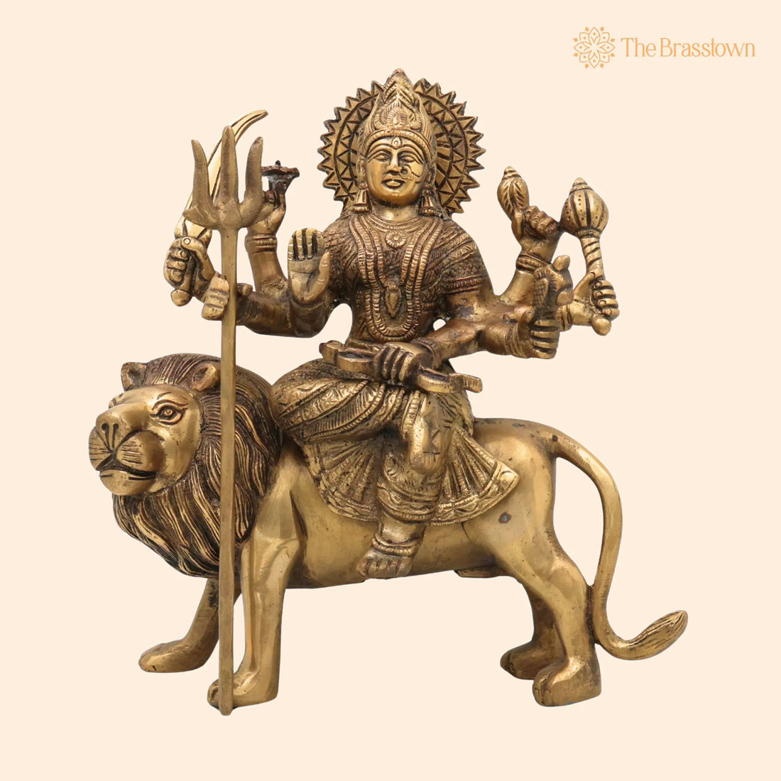 Brass Durga Devi Idol – Handcrafted Mahishasura Mardini, Simhavahini Adi Shakti Murti, Peetal Shakti Statue for Pooja, Home Temple &amp; Décor 10 Inch 1