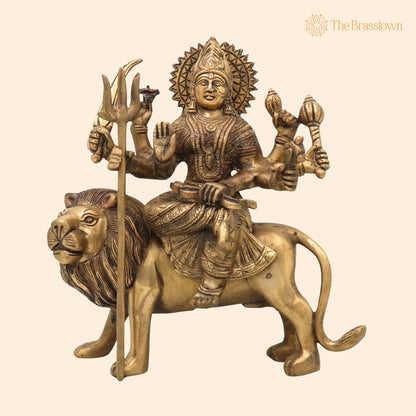 Brass Durga Devi Idol – Handcrafted Mahishasura Mardini, Simhavahini Adi Shakti Murti, Peetal Shakti Statue for Pooja, Home Temple &amp; Décor 10 Inch 1