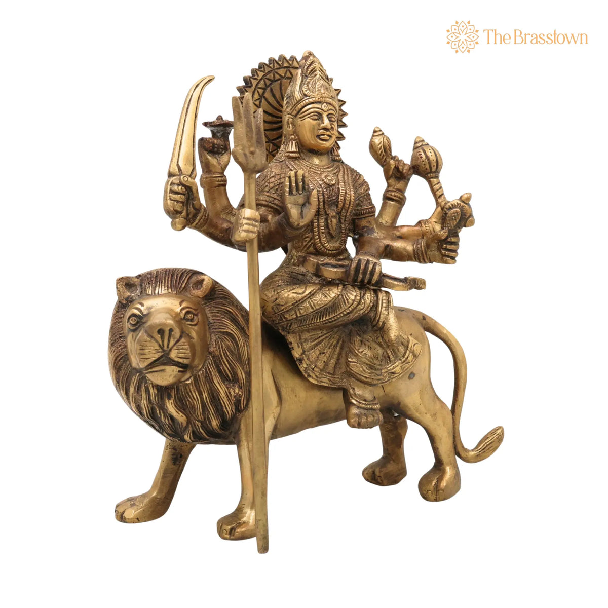 Brass Durga Devi Idol – Handcrafted Mahishasura Mardini, Simhavahini Adi Shakti Murti, Peetal Shakti Statue for Pooja, Home Temple &amp; Décor 10 Inch 2