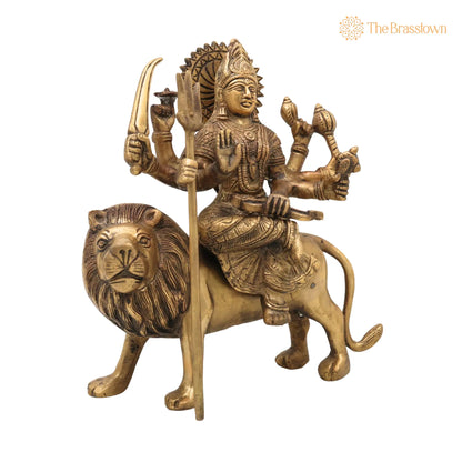 Brass Durga Devi Idol – Handcrafted Mahishasura Mardini, Simhavahini Adi Shakti Murti, Peetal Shakti Statue for Pooja, Home Temple &amp; Décor 10 Inch 2