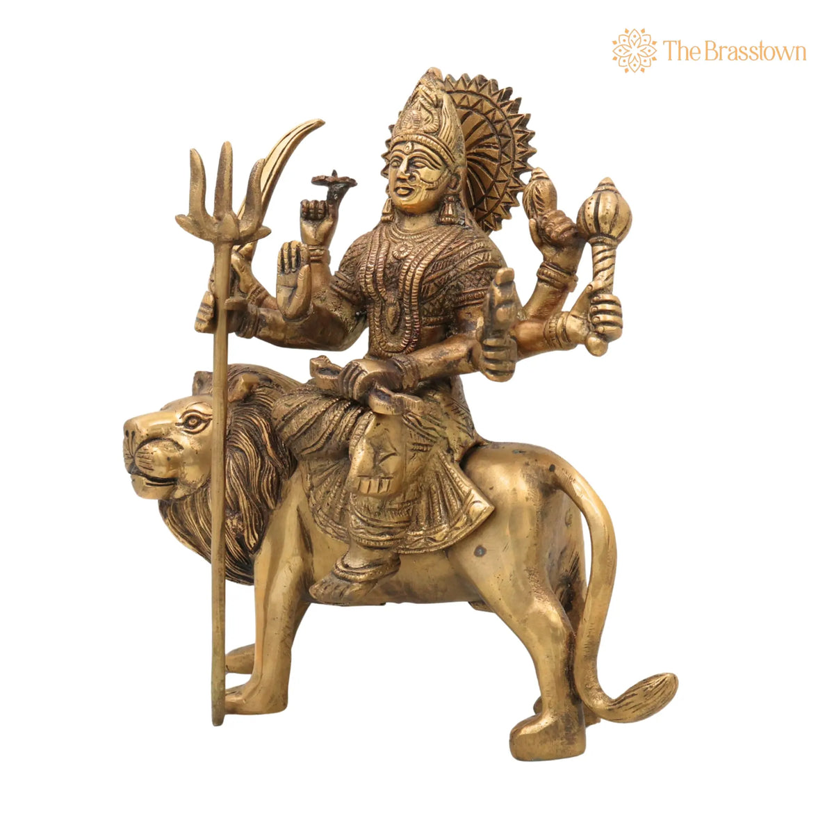 Brass Durga Devi Idol – Handcrafted Mahishasura Mardini, Simhavahini Adi Shakti Murti, Peetal Shakti Statue for Pooja, Home Temple &amp; Décor 10 Inch 3