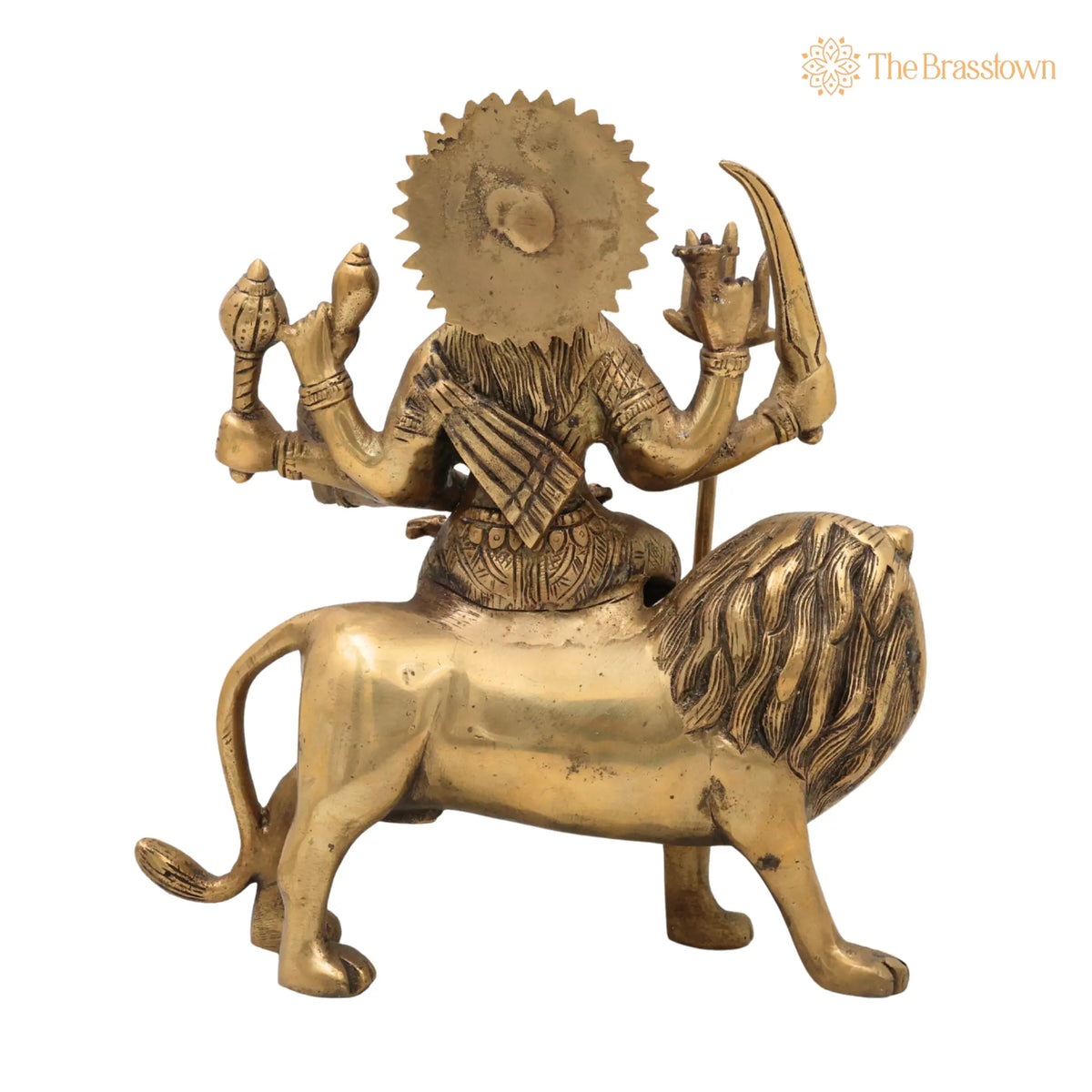 Brass Durga Devi Idol – Handcrafted Mahishasura Mardini, Simhavahini Adi Shakti Murti, Peetal Shakti Statue for Pooja, Home Temple &amp; Décor 10 Inch 4