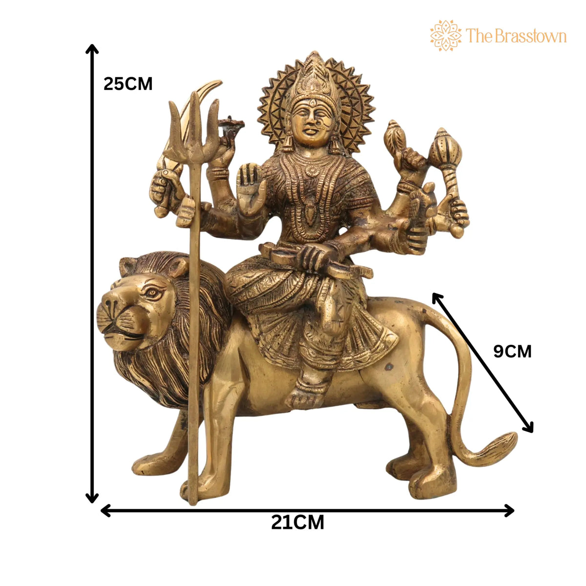 Brass Durga Devi Idol – Handcrafted Mahishasura Mardini, Simhavahini Adi Shakti Murti, Peetal Shakti Statue for Pooja, Home Temple &amp; Décor 10 Inch 5