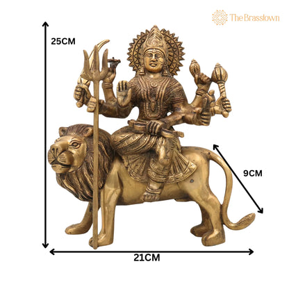 Brass Durga Devi Idol – Handcrafted Mahishasura Mardini, Simhavahini Adi Shakti Murti, Peetal Shakti Statue for Pooja, Home Temple &amp; Décor 10 Inch 5