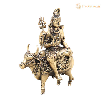 Brass Shiva Nandi Idol – Handcrafted Mahadev Statue for Pooja, Home Décor &amp; Gifting, Traditional 6.5 Inch 2