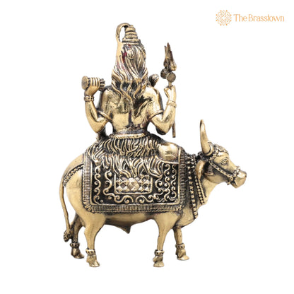 Brass Shiva Nandi Idol – Handcrafted Mahadev Statue for Pooja, Home Décor &amp; Gifting, Traditional 6.5 Inch 4