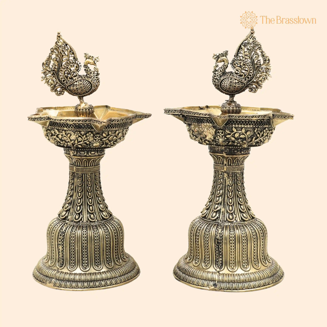 Brass Peacock Lamp Idol – Mayura Deepam, Handcrafted Pooja Diya for Home Temple &amp; Gifting 9 Inch 1