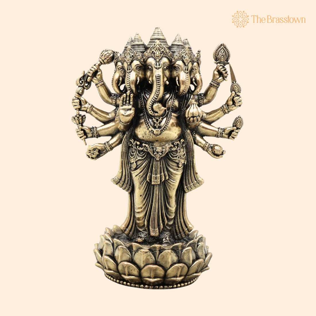 Panchamukhi Ganesha Brass Idol – Panchmukhi Ganapati Murti, Handcrafted Chola Style for Pooja, Home Décor &amp; Gifting 6.5 Inch 1