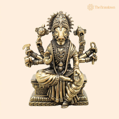 Brass Varahi Amma Idol – Varahi Devi Murti, Handcrafted Statue for Pooja, Home Décor &amp; Gifting 4.5 Inch 1