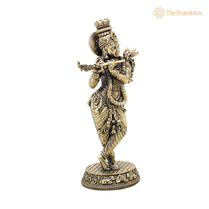Brass Krishna Idol – Lord Krishna Murti, Handcrafted Statue for Pooja, Home Décor &amp; Gifting 5.5 Inch 2