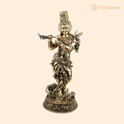 Brass Krishna Idol – Lord Krishna Murti, Handcrafted Statue for Pooja, Home Décor &amp; Gifting 25 Inch 1