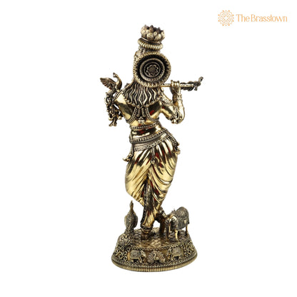 Brass Krishna Idol – Lord Krishna Murti, Handcrafted Statue for Pooja, Home Décor &amp; Gifting 25 Inch 4
