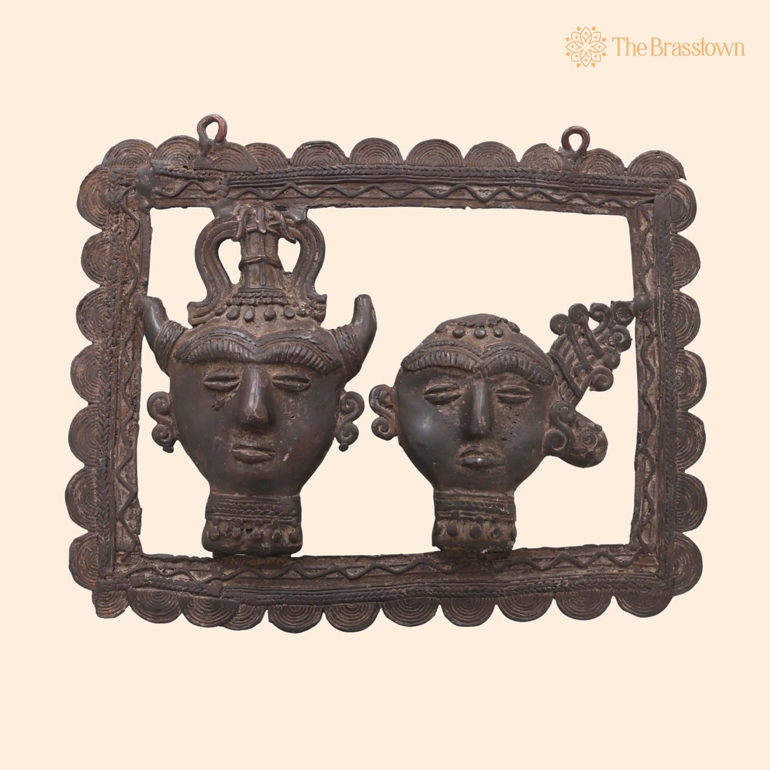 Brass Tribal Head Pair Wall Hanging – Handcrafted Bastar Dhokra Art for Home Décor &amp; Gifting 11.5 Inch 1