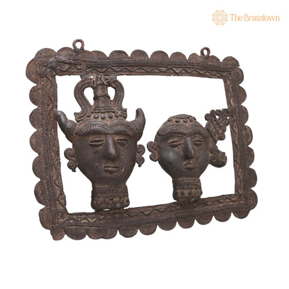 Brass Tribal Head Pair Wall Hanging – Handcrafted Bastar Dhokra Art for Home Décor &amp; Gifting 11.5 Inch 2