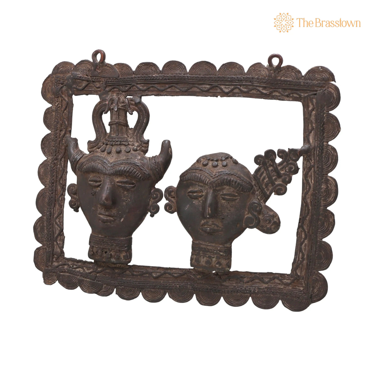 Brass Tribal Head Pair Wall Hanging – Handcrafted Bastar Dhokra Art for Home Décor &amp; Gifting 11.5 Inch 3
