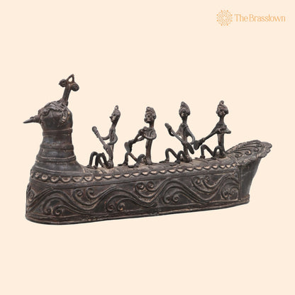 Brass Mayurpankhi Boat Sculpture – Handcrafted Bastar Dhokra Art for Home Décor &amp; Gifting 6 Inch 1