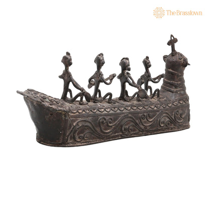 Brass Mayurpankhi Boat Sculpture – Handcrafted Bastar Dhokra Art for Home Décor &amp; Gifting 6 Inch 4