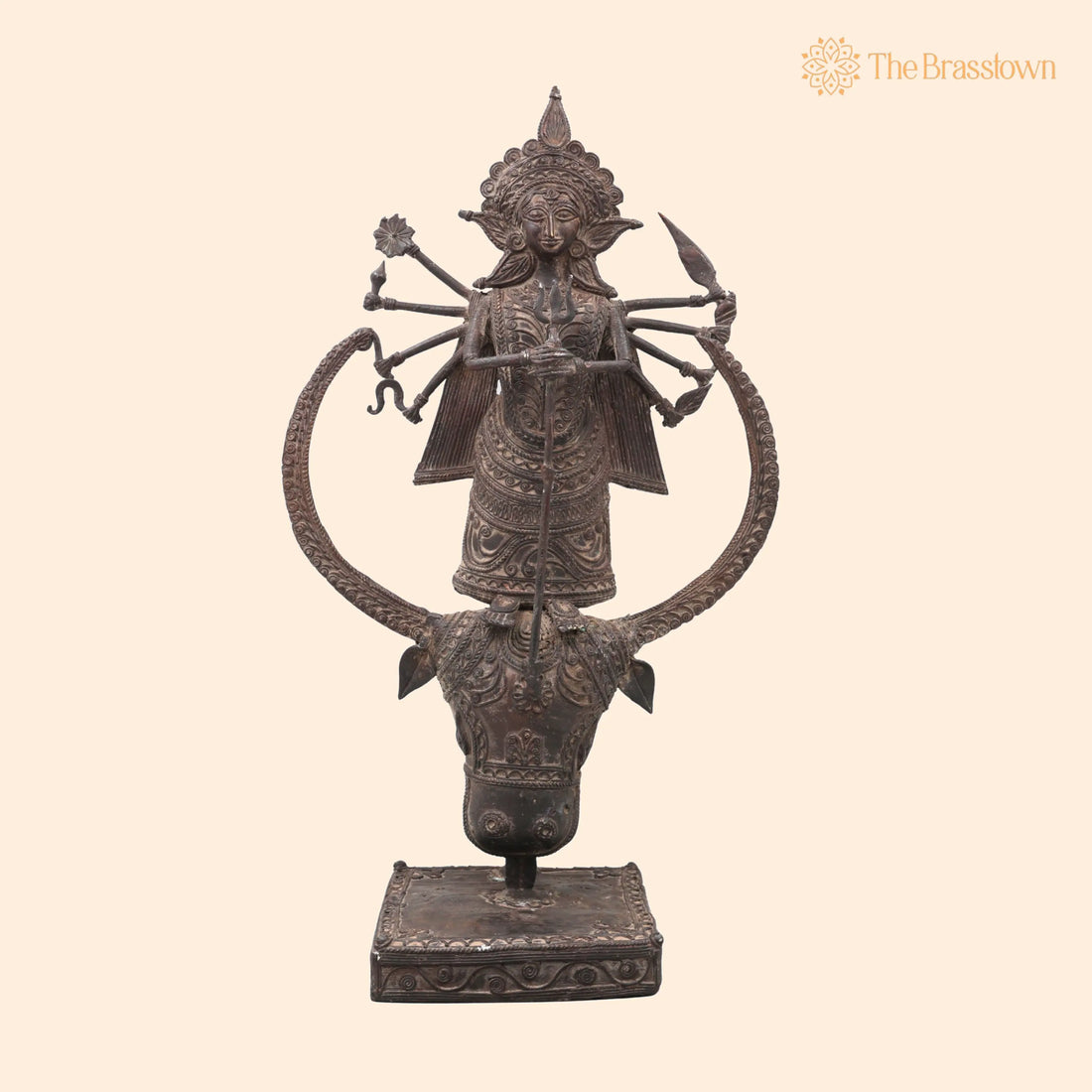 Brass Dhokra Goddess Durga Sculpture – Handcrafted Large, Bastar Art for Home Décor &amp; Gifting 15.5 Inch 1