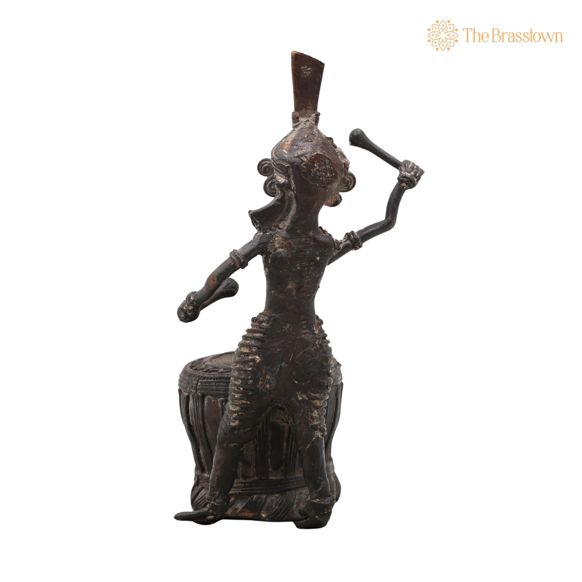 Brass Dhokra Man with Drum Sculpture – Handcrafted Bastar Tribal Art for Home Décor &amp; Gifting 7 Inch 4