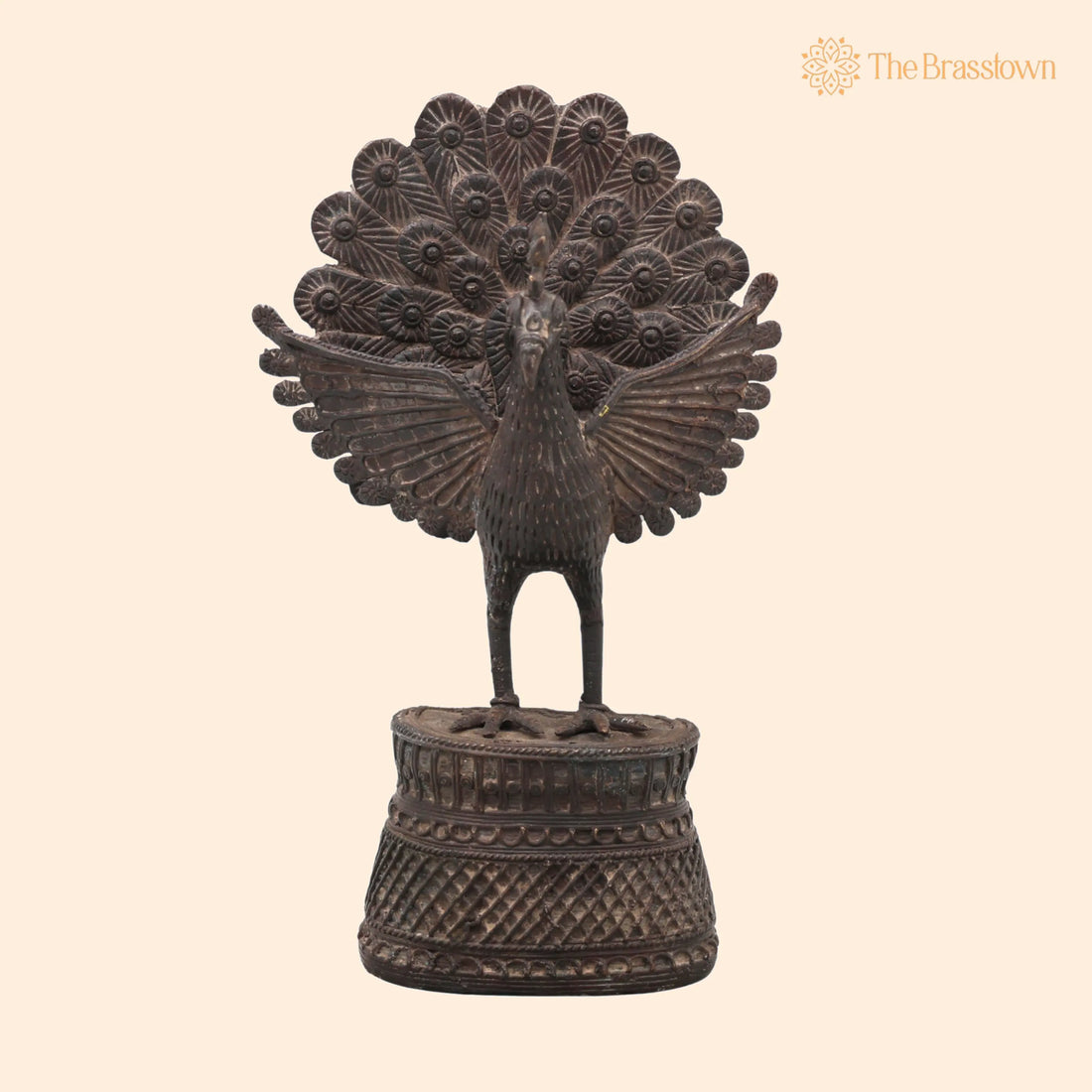 Brass Vintage Peacock Sculpture – Handcrafted Large, Bastar Dhokra Art for Home Décor &amp; Gifting 10 Inch 1