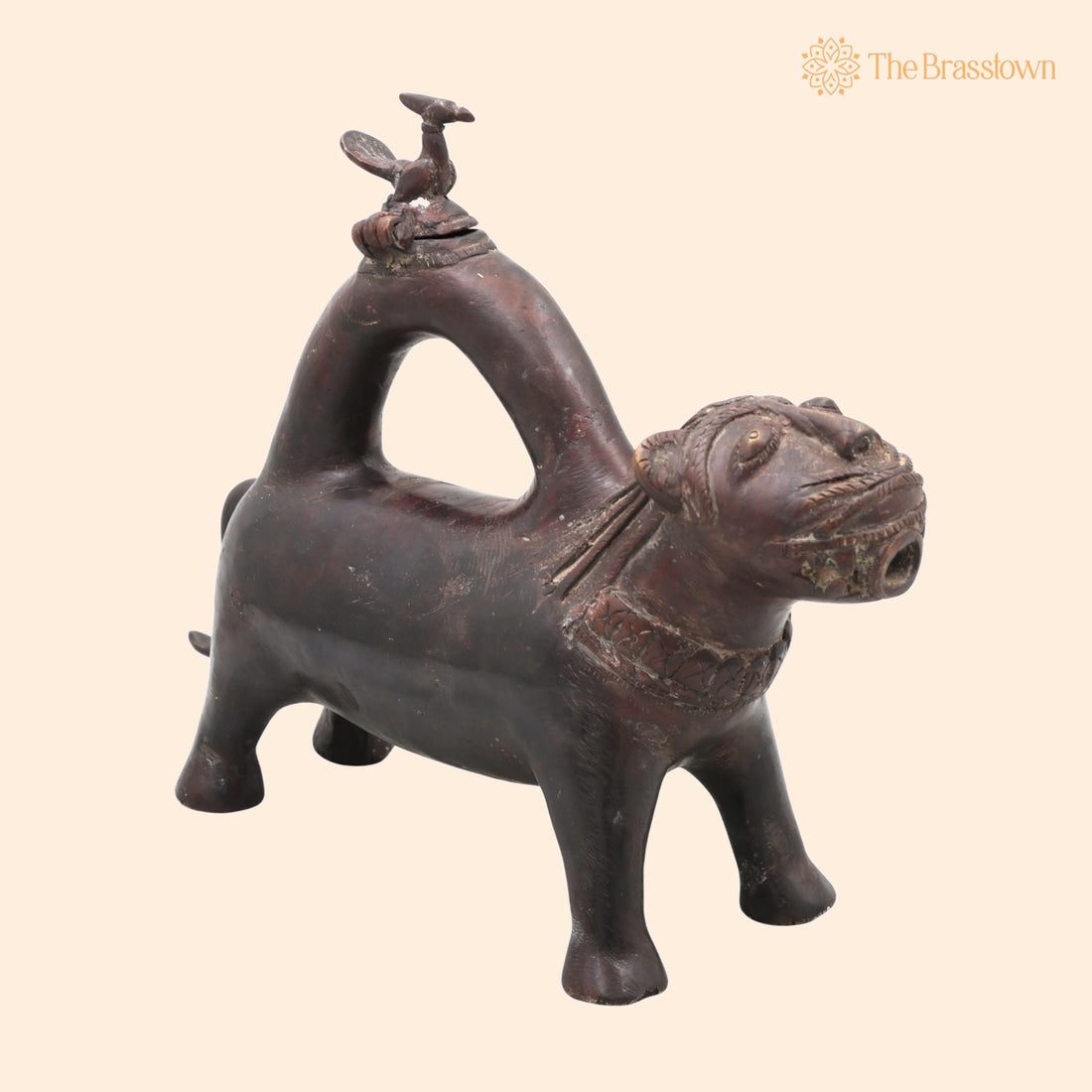 Brass Lion Shaped Kamandal Sculpture – Handcrafted Bastar Dhokra Art for Home Décor &amp; Gifting 8.5 Inch 1