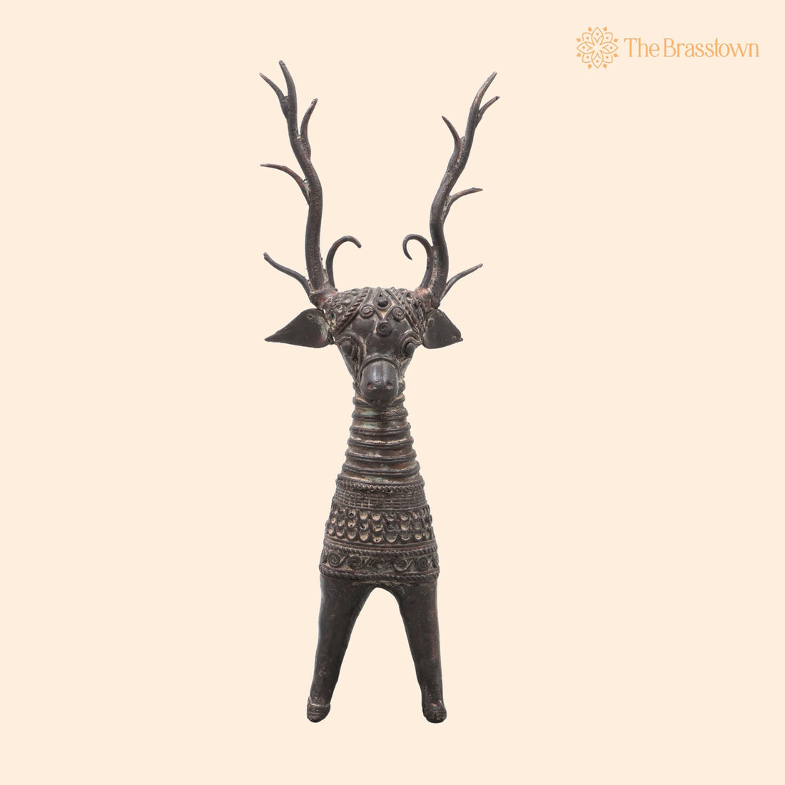 Brass Dhokra Deer Sculpture – Handcrafted Standing, Bastar Tribal Art for Home Décor &amp; Gifting 10.5 Inch 1
