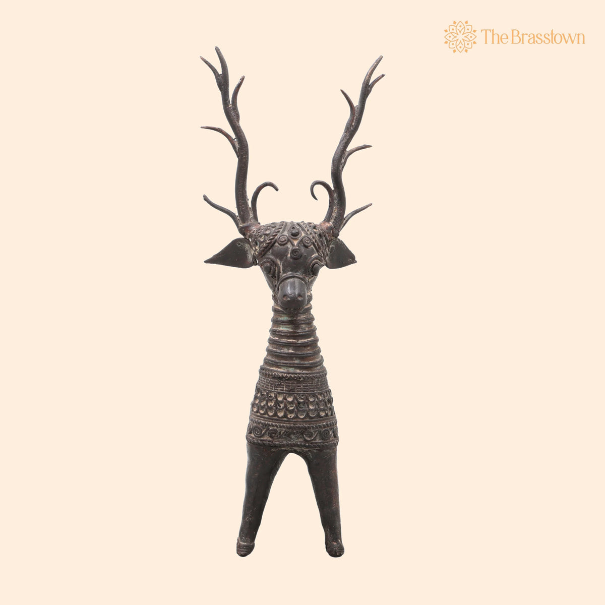 Brass Dhokra Deer Sculpture – Handcrafted Standing, Bastar Tribal Art for Home Décor &amp; Gifting 10.5 Inch 1