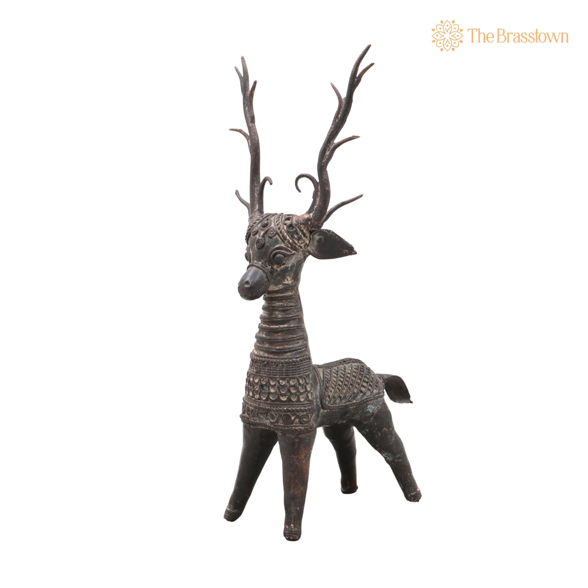 Brass Dhokra Deer Sculpture – Handcrafted Standing, Bastar Tribal Art for Home Décor &amp; Gifting 10.5 Inch 2