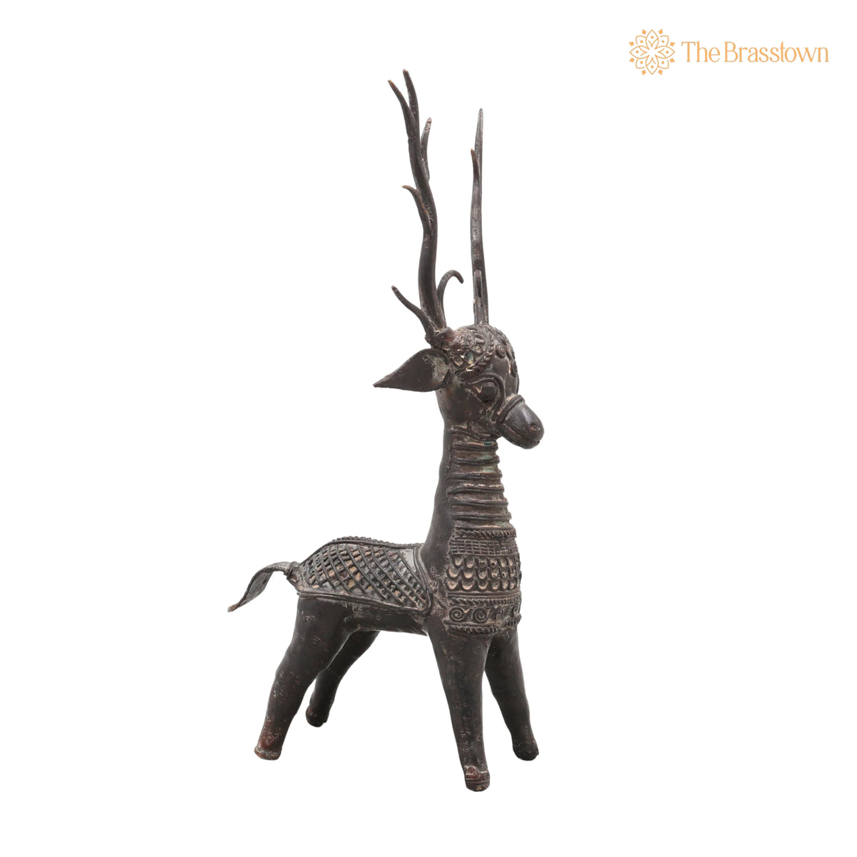 Brass Dhokra Deer Sculpture – Handcrafted Standing, Bastar Tribal Art for Home Décor &amp; Gifting 10.5 Inch 3