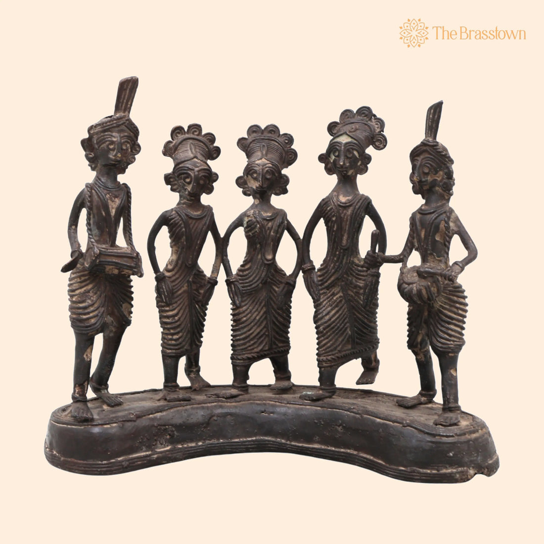 Brass Dhokra Musician and Dancing Figurine – Handcrafted Bastar Art for Home Décor &amp; Gifting 6.5 Inch 1