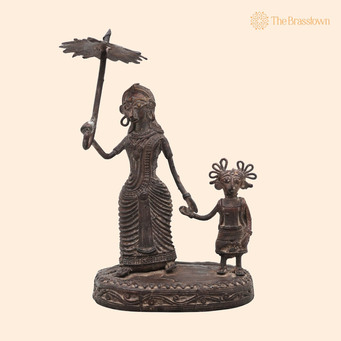 Brass Dhokra Lady and Child Figurine – Handcrafted Bastar Tribal Art for Home Décor &amp; Gifting 8 Inch 1