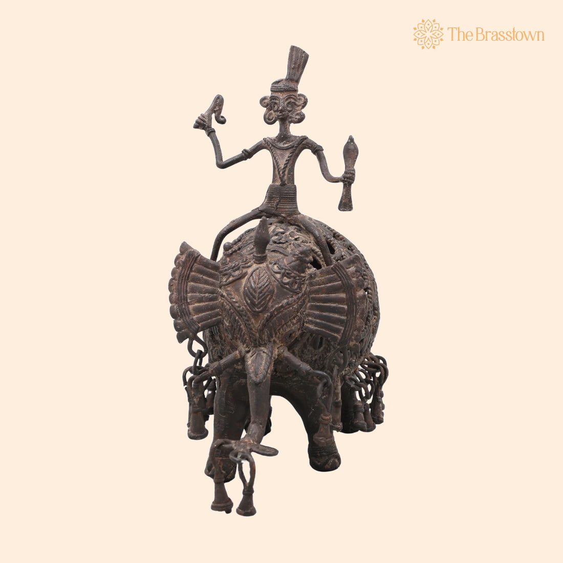 Brass Dhokra Elephant Rider Sculpture – Handcrafted Bastar Tribal Art for Home Décor &amp; Gifting 10 Inch 1