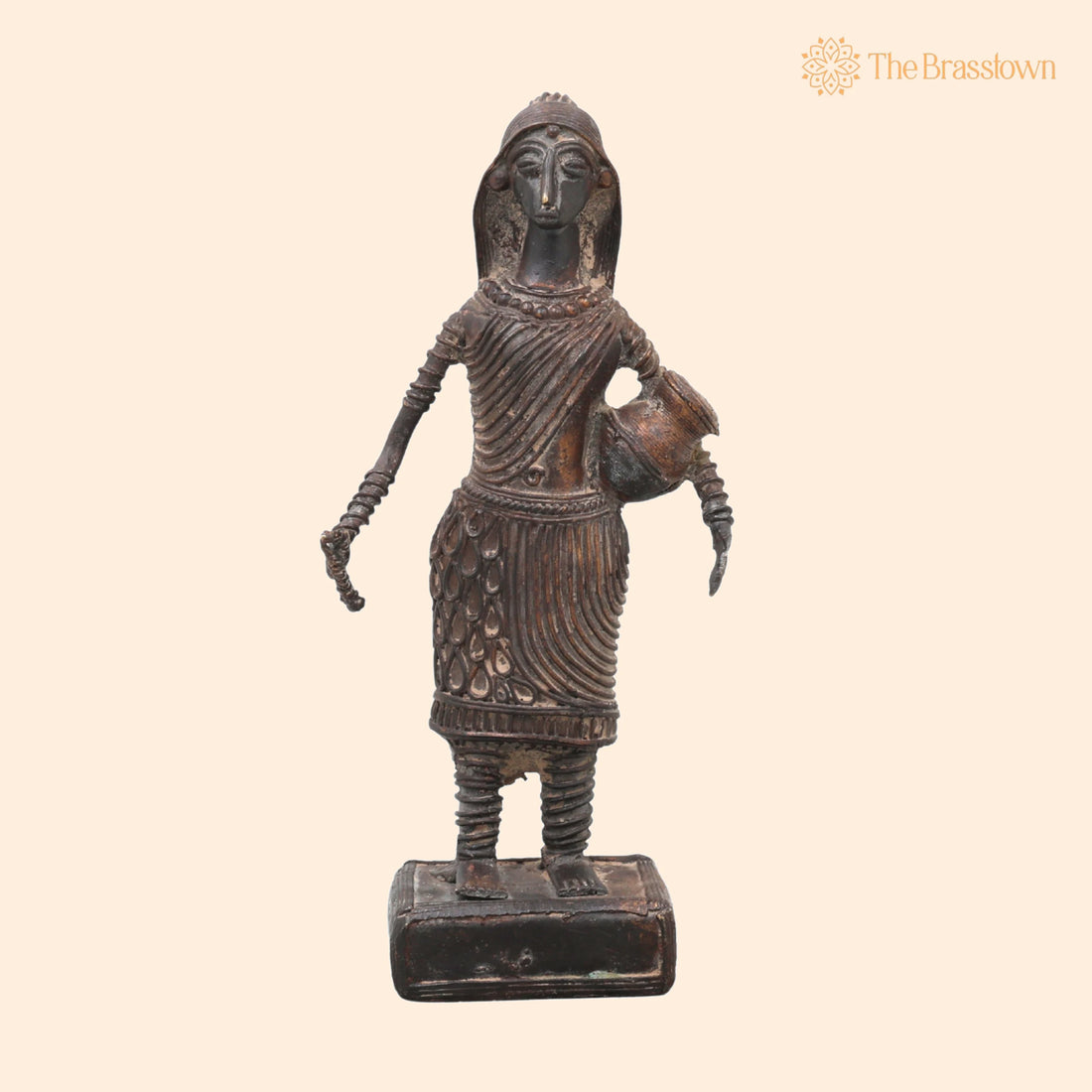 Brass Dhokra Lady Figurine – Handcrafted Bastar Tribal Art for Home Décor &amp; Gifting 9 Inch 1